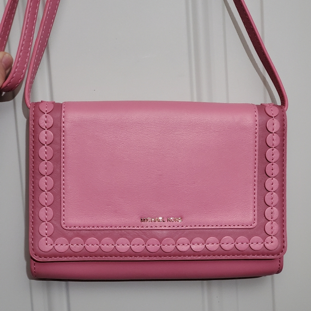 MICHAEL KORS Michael Kors Analise Medium MD Leather Crossbody Pink w dustbag EUC